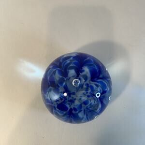 Vintage Monte Dunlavy Signed Art Glass Paperweight Blue Flower Design 3"